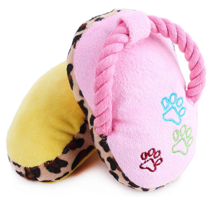 Plush Slipper Dog Toy – Durable Squeaky Rope Teether for Pet Boredom Relief