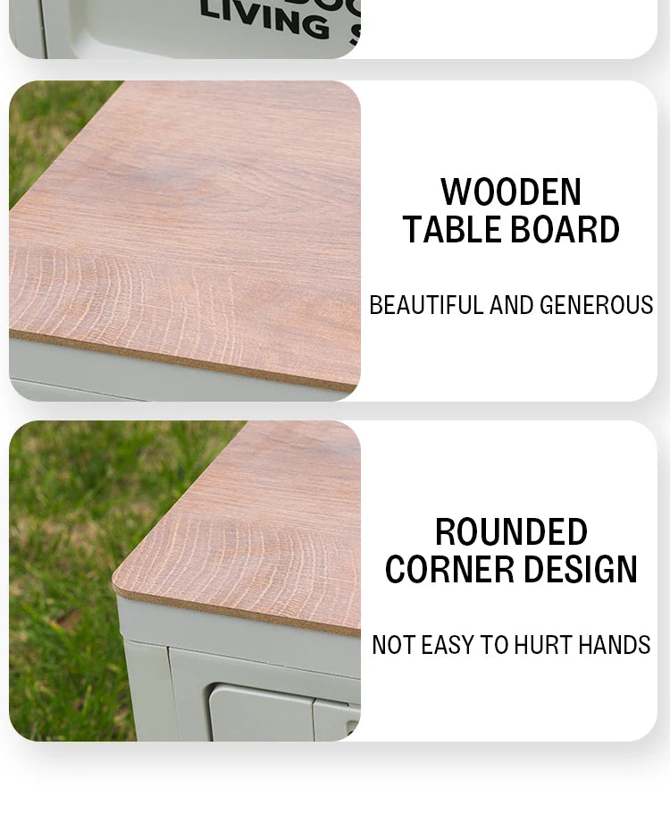 Folding Storage Box – Wooden Lid for Camping and Car Trunk Organization