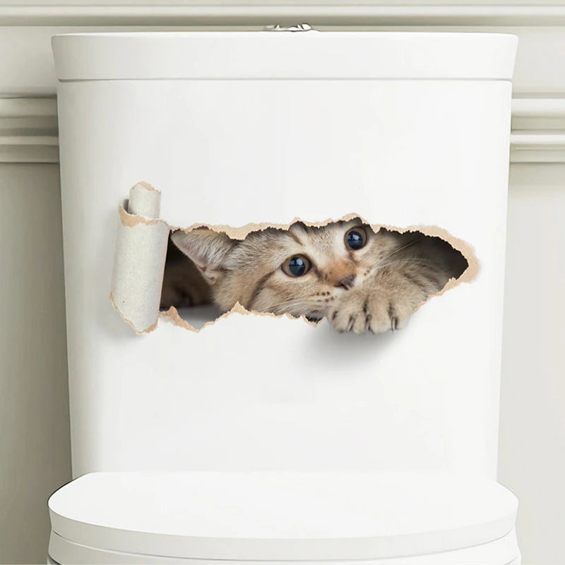 3D Peeping Kitten Toilet Sticker – Waterproof Decal for Bathroom Decor