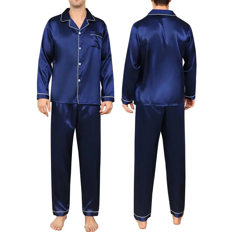 Silk Long Sleeve Pyjama Set – Plus Size Sleepwear for Men