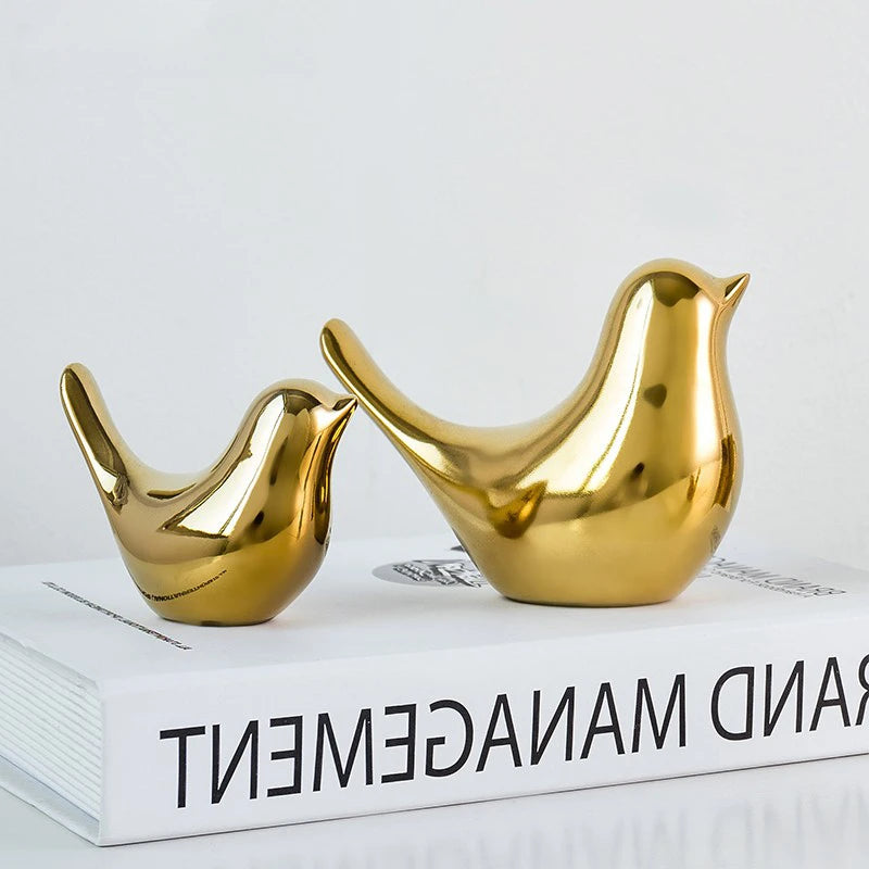 Nordic Gold Ceramic Bird Statue – Modern Animal Sculpture for Home Decor