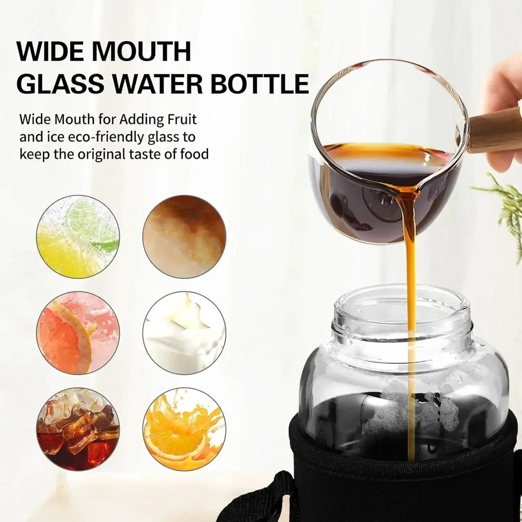 Large Capacity Glass Water Bottle – Transparent Milk Juice Cup for Outdoor Sports