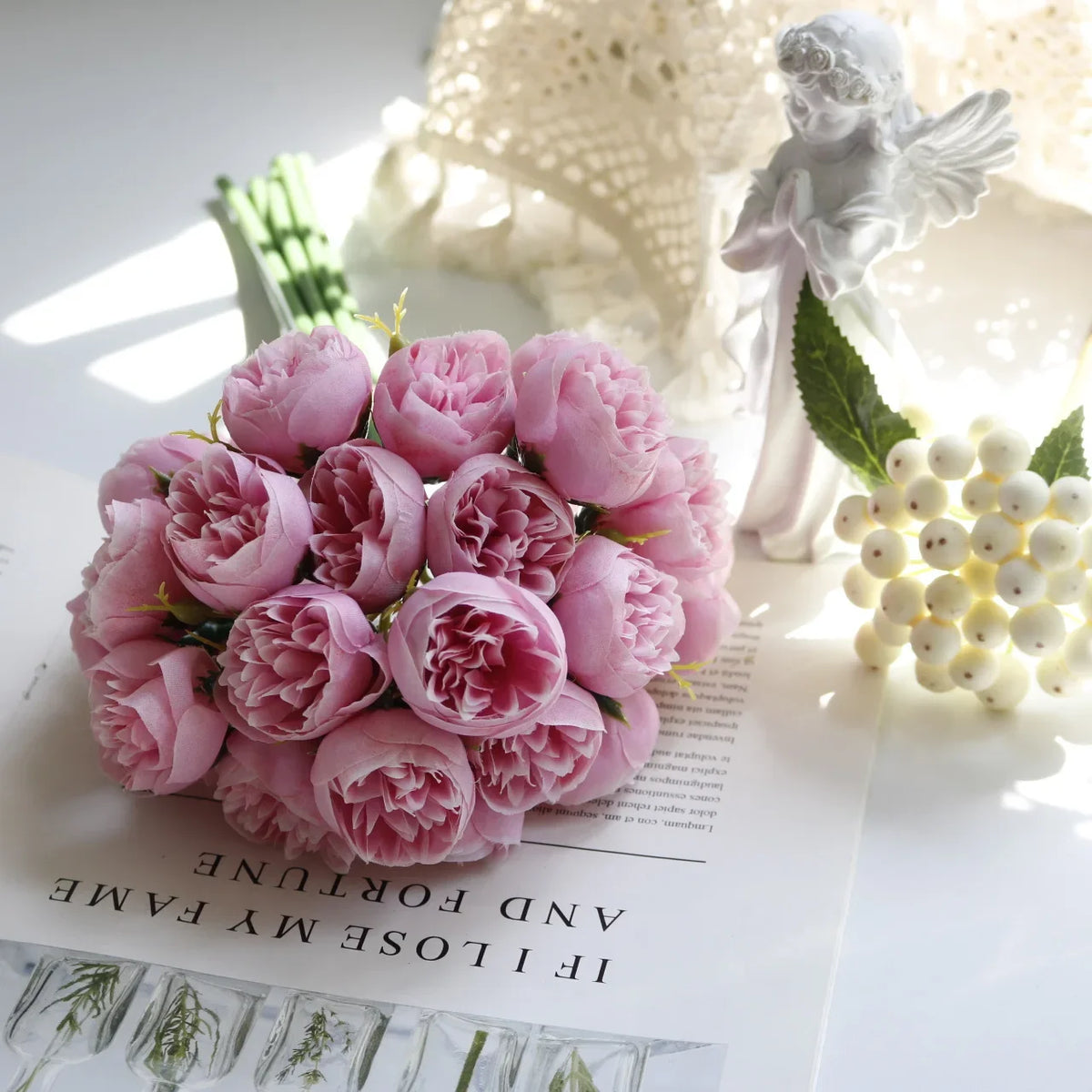 Silk Peony and Rose Bouquet – Artificial Floral Arrangement for Home Wedding