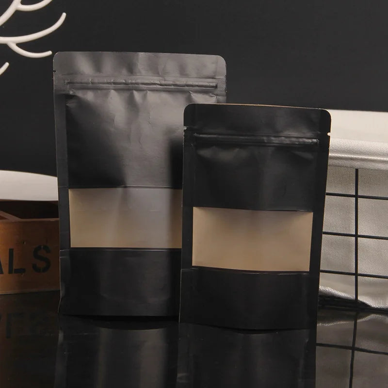 Kraft Paper Stand Up Pouches – Resealable Window Bags for Food Storage