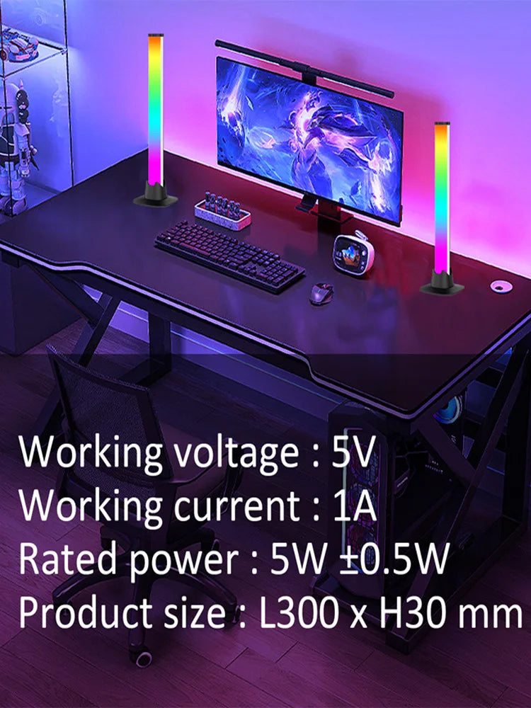 RGB LED Light Bar – Music Rhythm Sensing Desktop Lamp for Gaming Decor