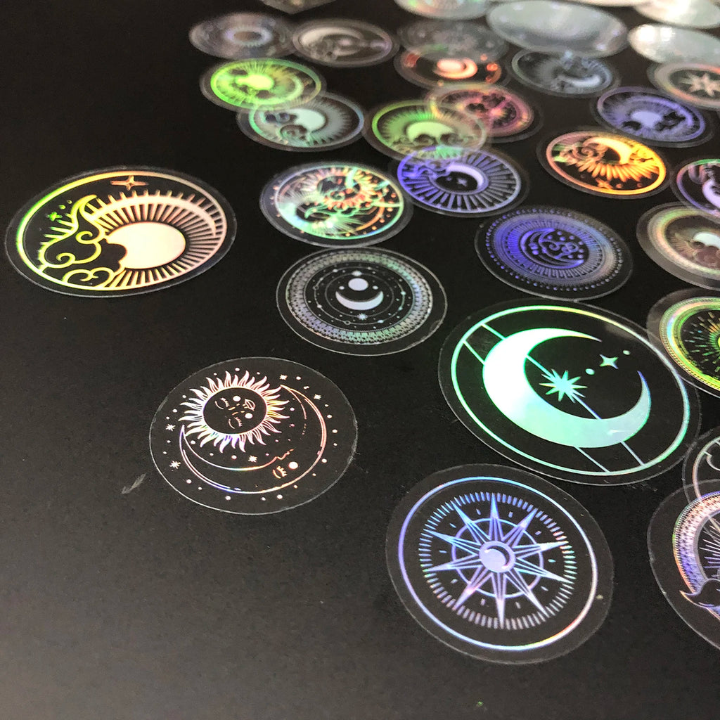 Glitter Gold PET Adhesive Stickers – Celestial Stars and Moon for Journaling