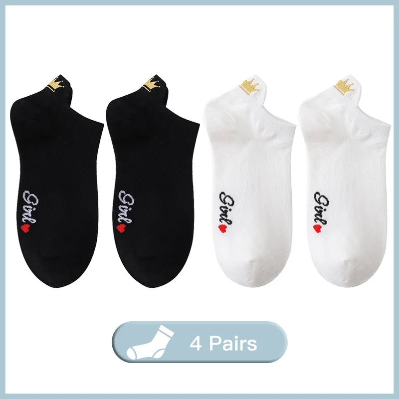 Embroidered Heart Ankle Socks – Cute Cotton Casual Footwear for Women
