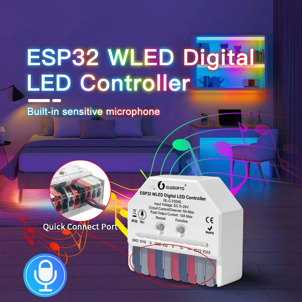 WLED LED Controller – ESP32 Smart Music Sync for DIY Lighting Projects