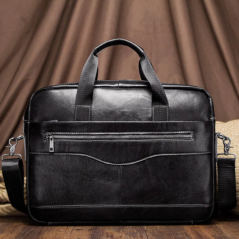 Genuine Leather Men Briefcase – Professional Laptop Messenger for Business