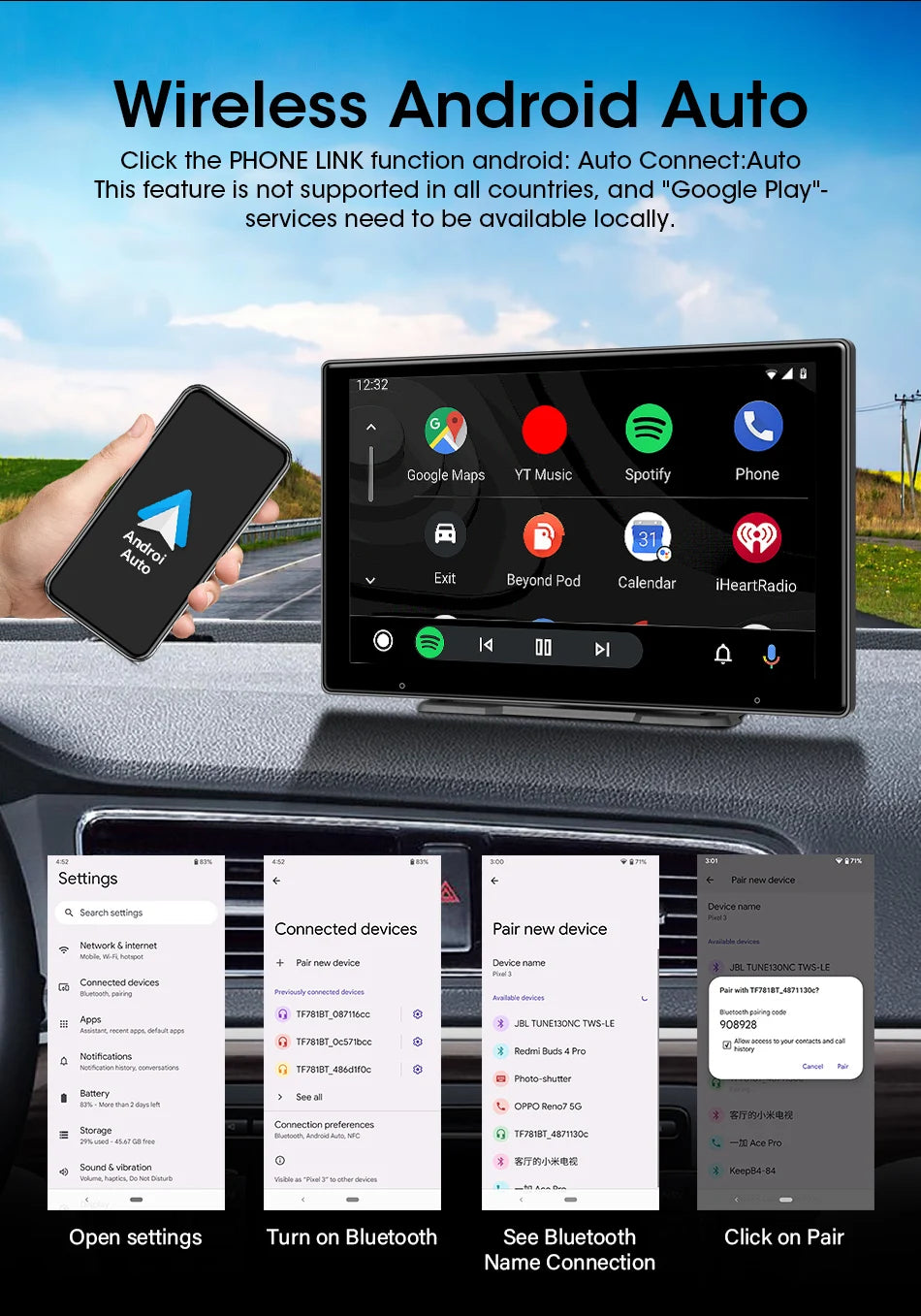 10 Inch 4K Dash Cam – Wireless Carplay GPS Navigator for Vehicle Dashboard