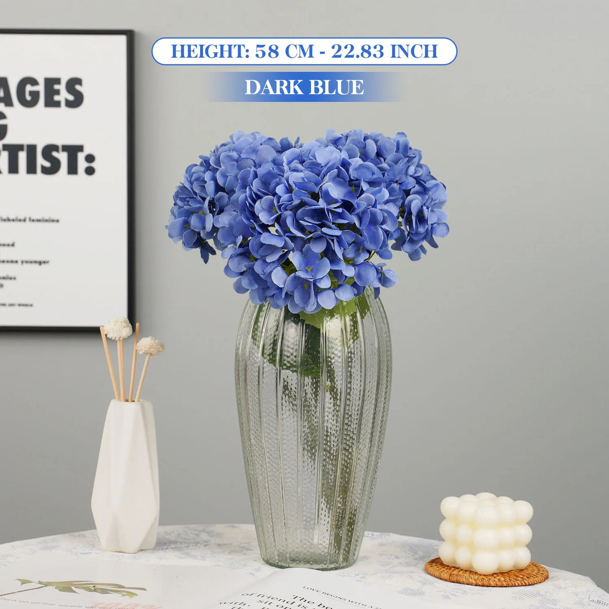 Silk Hydrangea Bouquet – 58cm Artificial Flowers for Wedding Home Decor