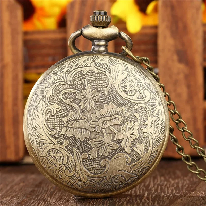 Vintage Hollow Chinese Dragon Pocket Watch – Roman Numeral Necklace Gift