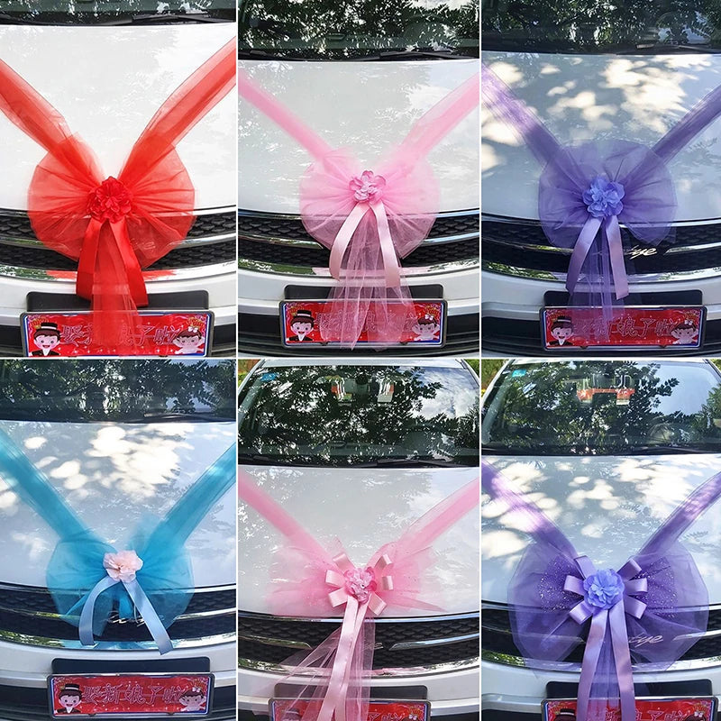 Silk Flower Wedding Car Decoration Kit – Floral Ribbons for Bridal Vehicles