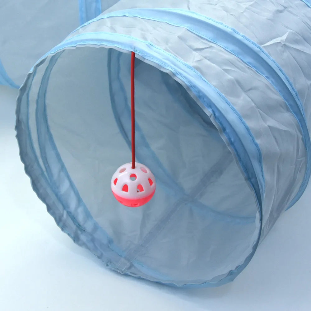 Collapsible Grey Cat Tunnel – Interactive Crinkle Toy for Pet Playtime
