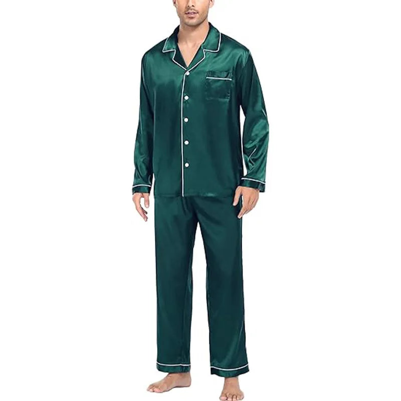 Silk Long Sleeve Pyjama Set – Plus Size Sleepwear for Men