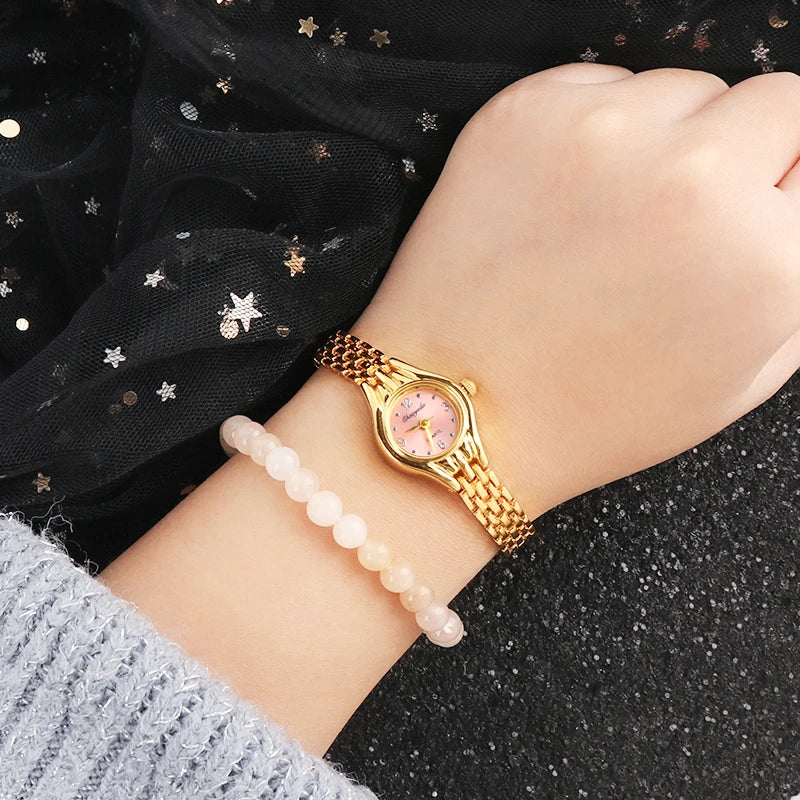 Gold Plated Quartz Bracelet Watch – Elegant Analog Timepiece for Women