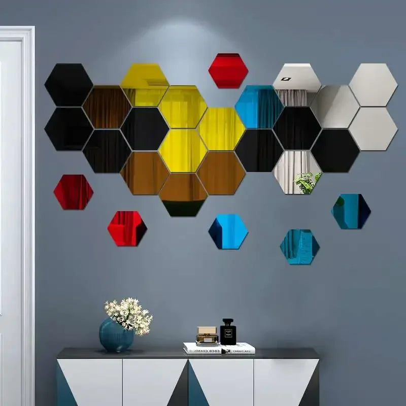 Hexagon Acrylic 3D Mirror Wall Stickers – Self-Adhesive Decor for Home