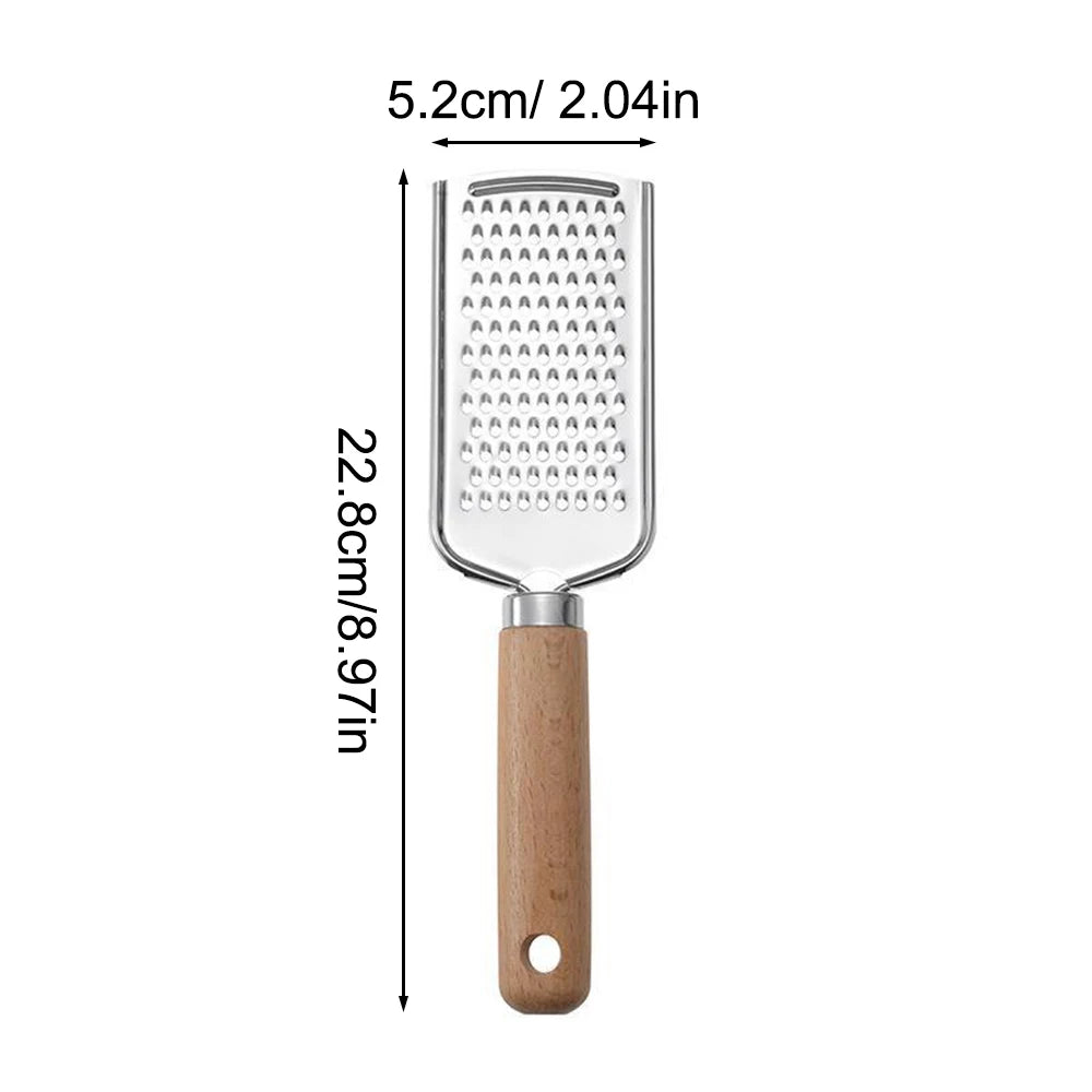 Stainless Steel Cheese Grater – Wooden Handle Tool for Kitchen Baking