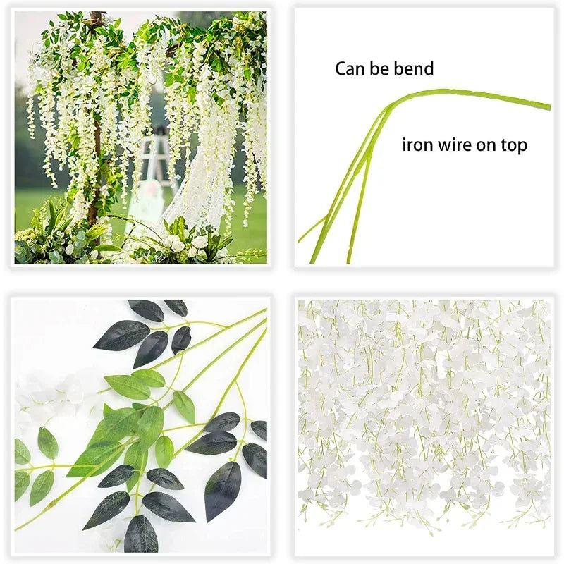 Silk Wisteria Hanging Vines – 110cm Artificial Flower Garland for Wedding Decor