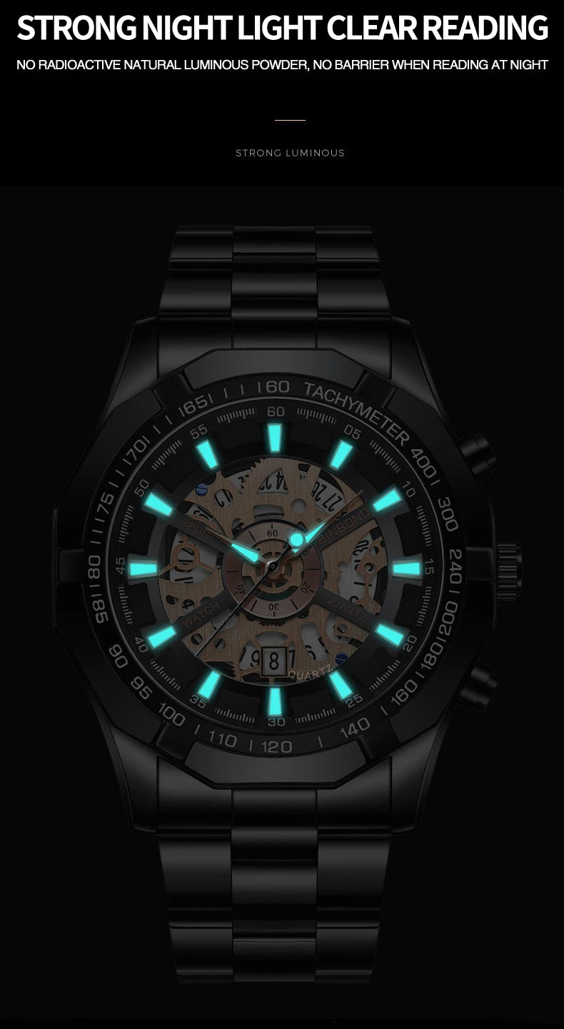 Stainless Steel Quartz Watch – Waterproof Luminous Calendar for Business Men