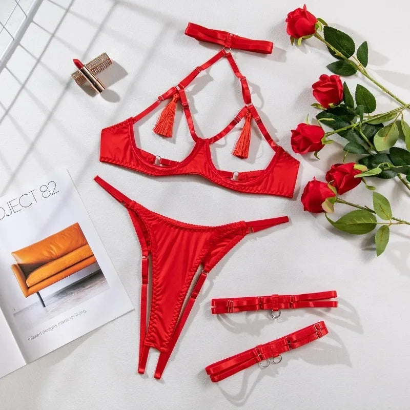 Tassel Lingerie Set – Cut Out Two Piece Set for Sexy Women's Underwear