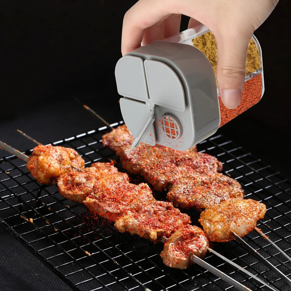 4-in-1 Camping Seasoning Shaker – Multi-Compartment Spice Jar for Outdoor BBQ