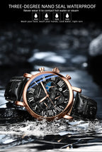 Leather Quartz Chronograph Watch – Men's Moon Phase Business Wristwatch