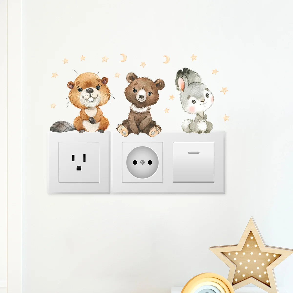 Cartoon Animal Switch Stickers – Cute Boho Wall Decals for Kids Nursery