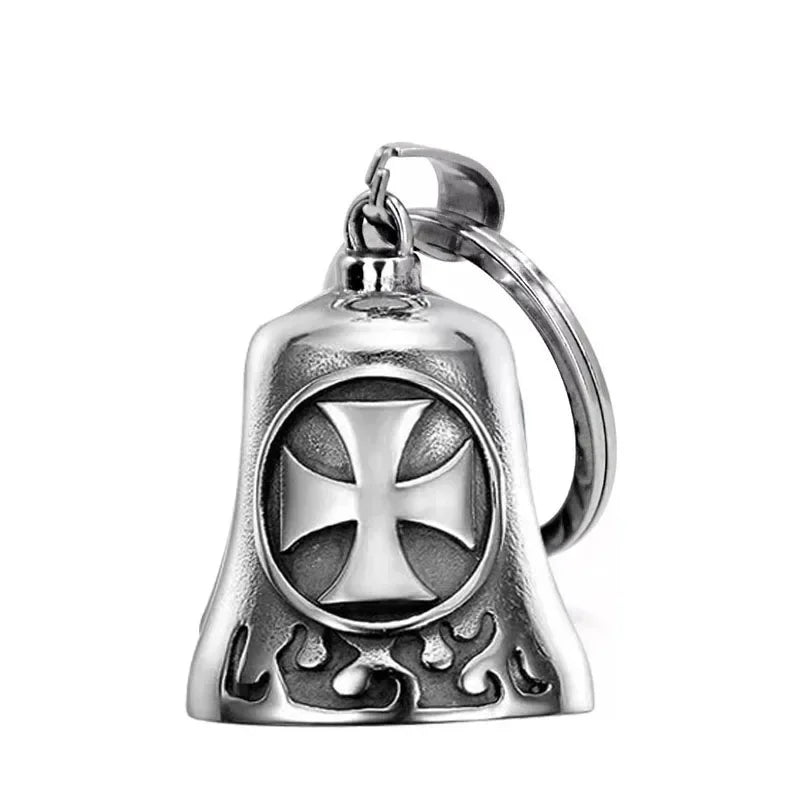Vintage Jesus Cross Bell Pendant – Religious Biker Necklace for Men