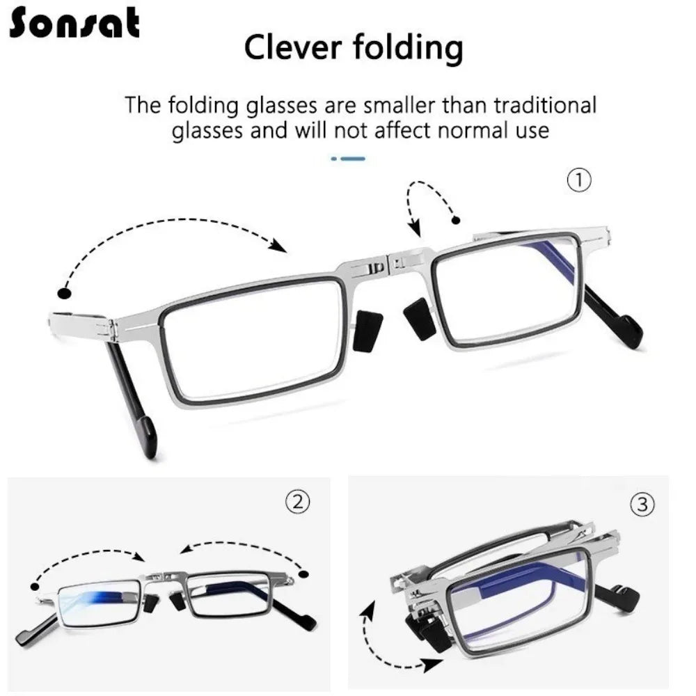Folding Metal Reading Glasses – Anti-Blue Light Eyewear for Men and Women