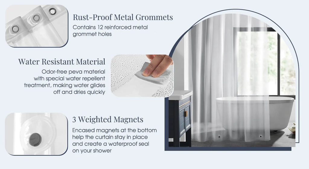 Clear PEVA Shower Curtain – Waterproof Mildew-Resistant Liner for Bathroom