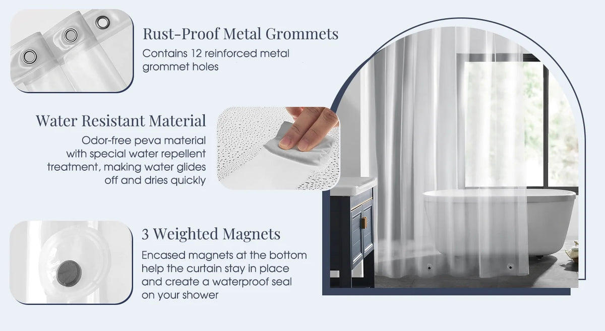 Clear PEVA Shower Curtain – Waterproof Mildew-Resistant Liner for Bathroom