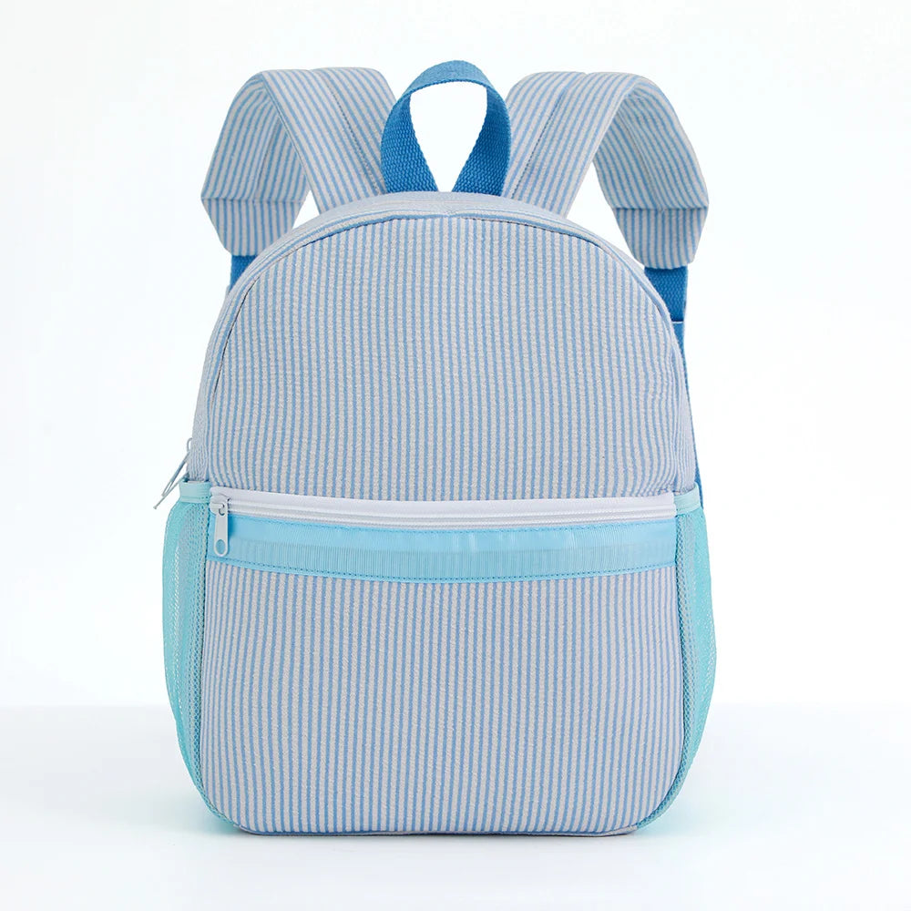 Seersucker Striped Backpack – Classic Kids Book Bag for Preschool