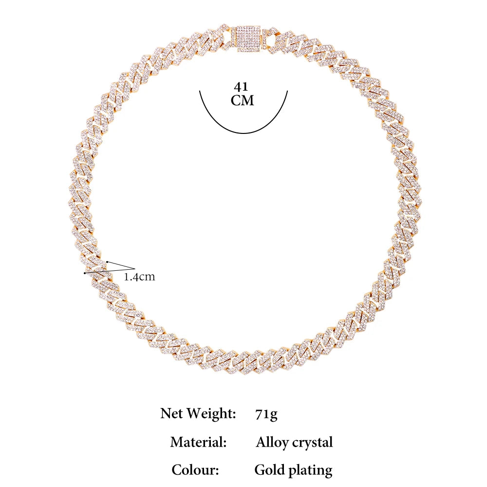 Iced Out Cuban Link Chain – AAA Rhinestone Men's Necklace for Hip Hop Jewelry