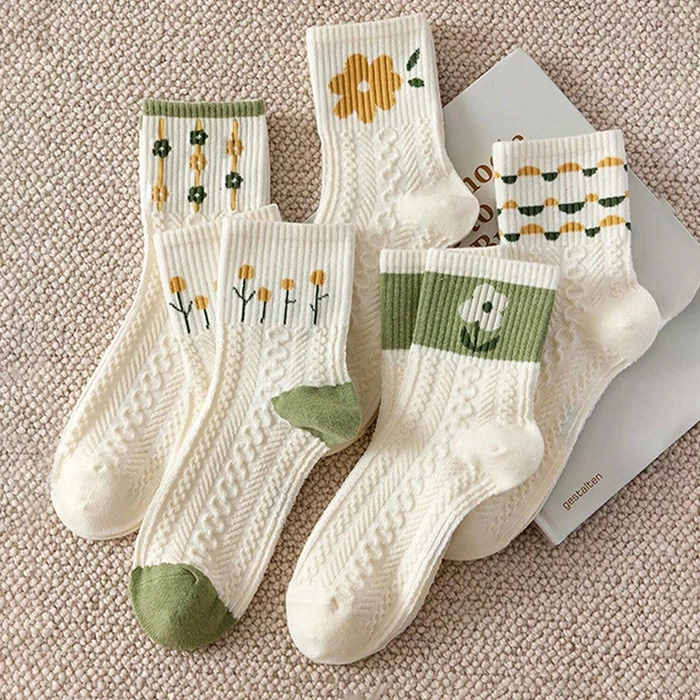 Cartoon Print Mid-Length Socks – Soft Cotton Casual Wear for Women