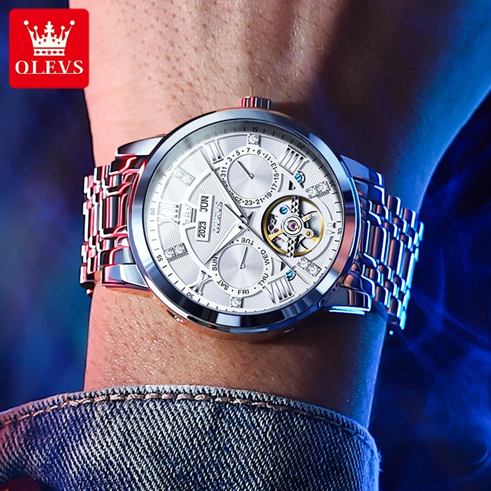 OLEVS Automatic Mechanical Watch – Skeleton Flywheel for Men's Business Wear