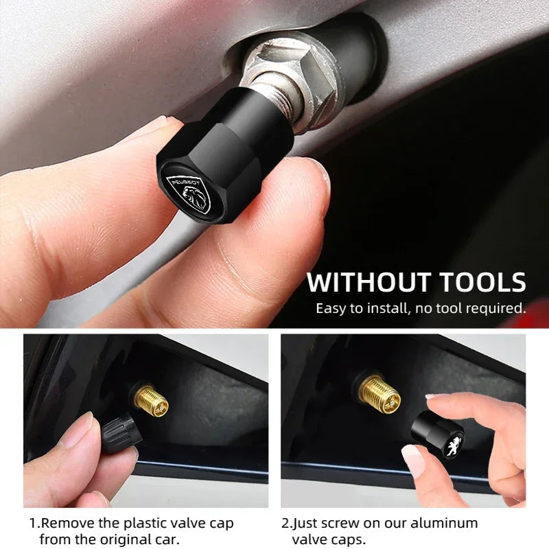 Metal Car Tire Valve Caps – Logo Emblem Decoration for Peugeot Vehicles