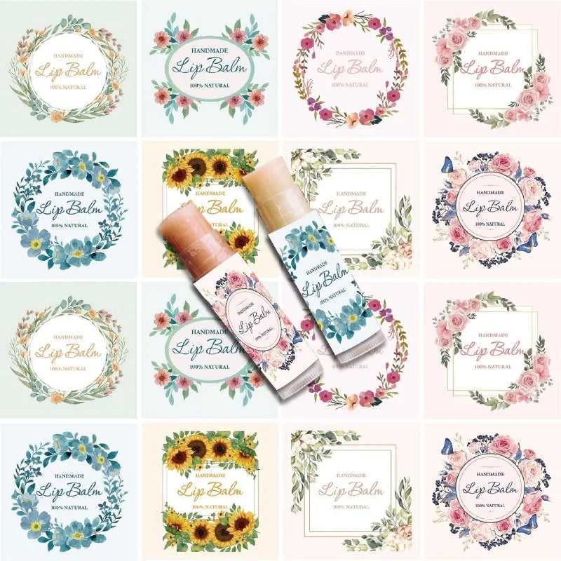 Floral Lip Balm Labels – Self-Adhesive Stickers for Homemade Cosmetics