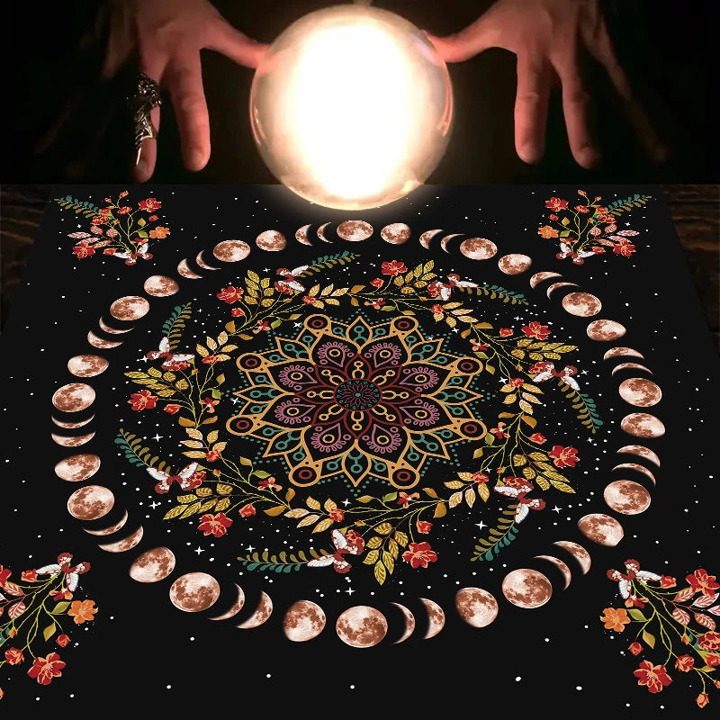 Moonlight Flower Tarot Tablecloth – Velvet Altar Mat for Witchcraft Rituals