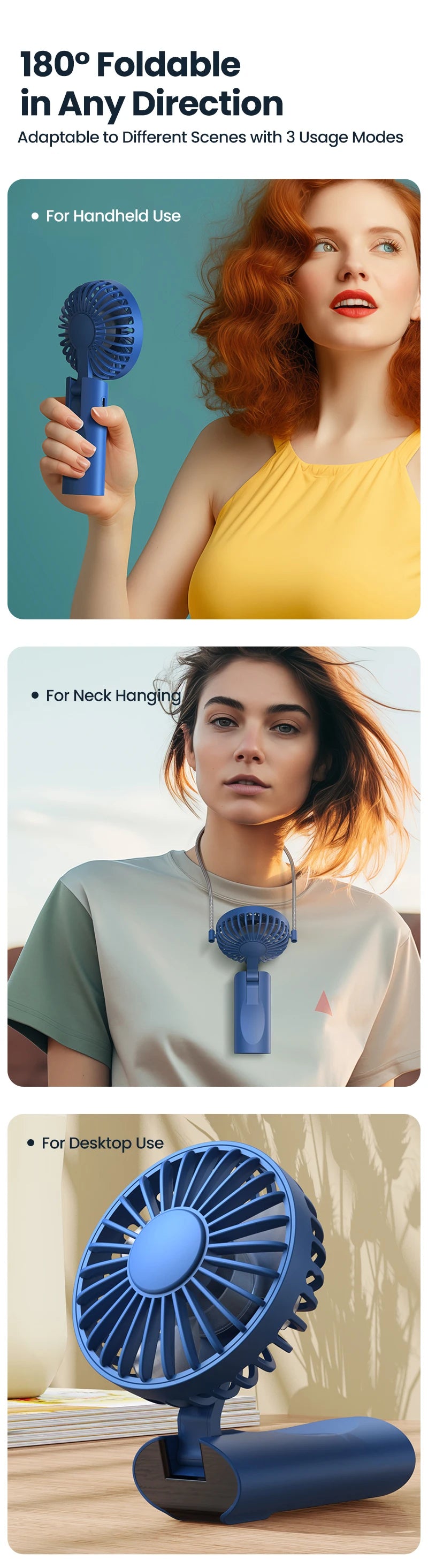 Portable Handheld USB Fan – 5000mAh Rechargeable Desk Fan for Outdoor Travel