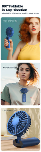 Portable Handheld USB Fan – 5000mAh Rechargeable Desk Fan for Outdoor Travel