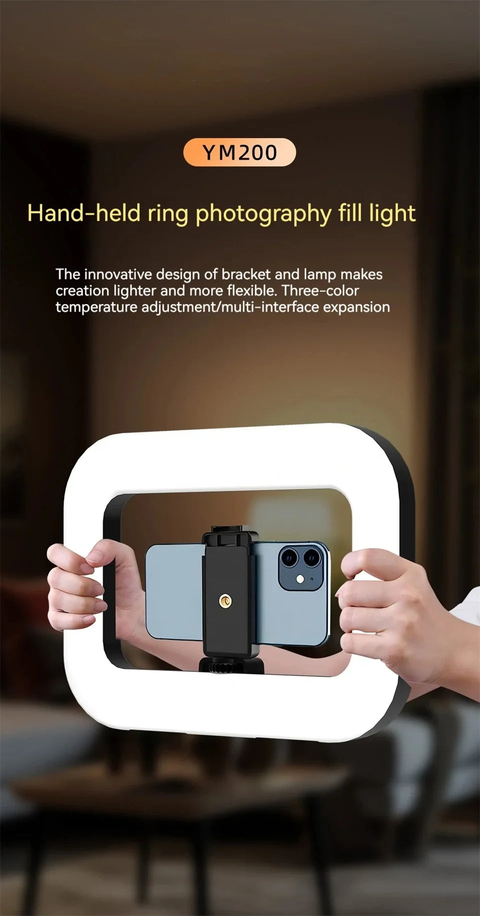Handheld Ring LED Fill Light – Portable Rechargeable Lamp for Phone Photography