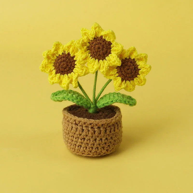 Handwoven Crochet Sunflower Potted Plant – Decorative Gift for Home Decor