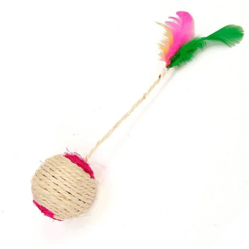 Sisal Scratching Ball Toy – Interactive Feather Kitten Trainer for Pet Play