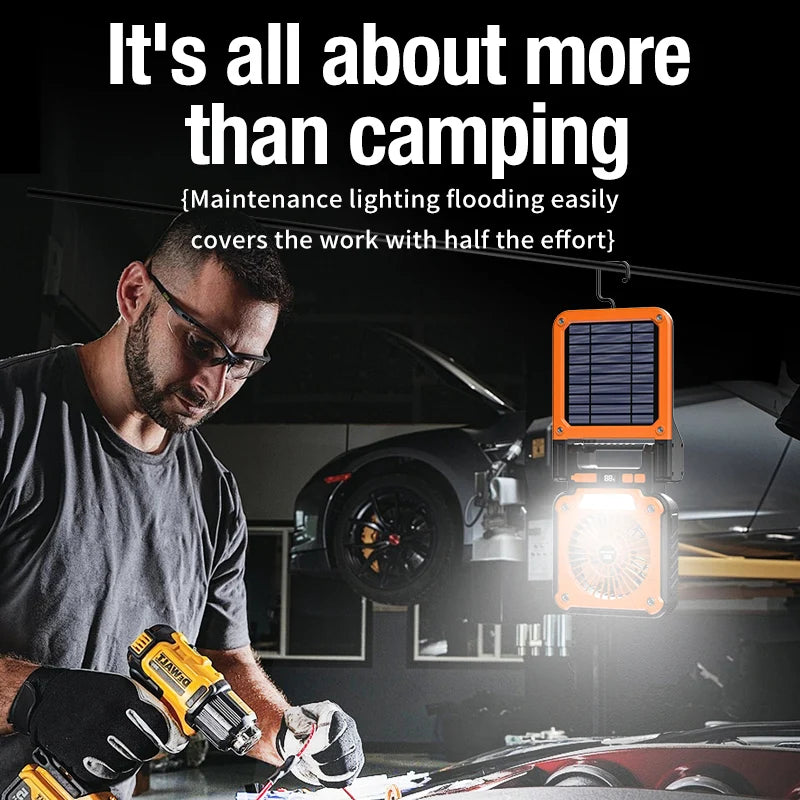Portable LED Camping Fan – Solar USB Powered for Outdoor Tents