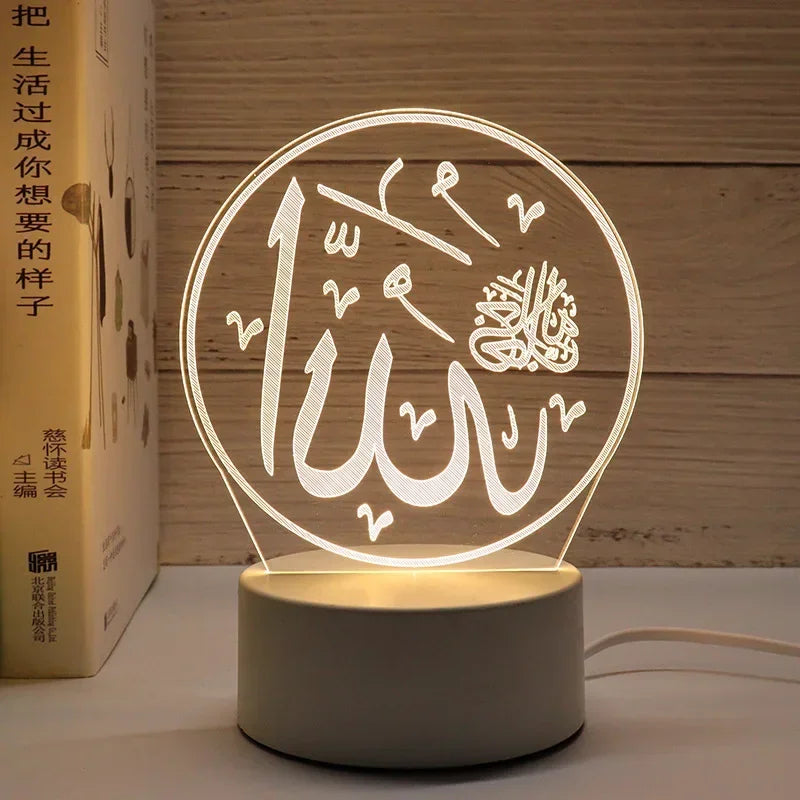 Acrylic LED Night Light – Eid Mubarak Ornament for Ramadan Home Decor