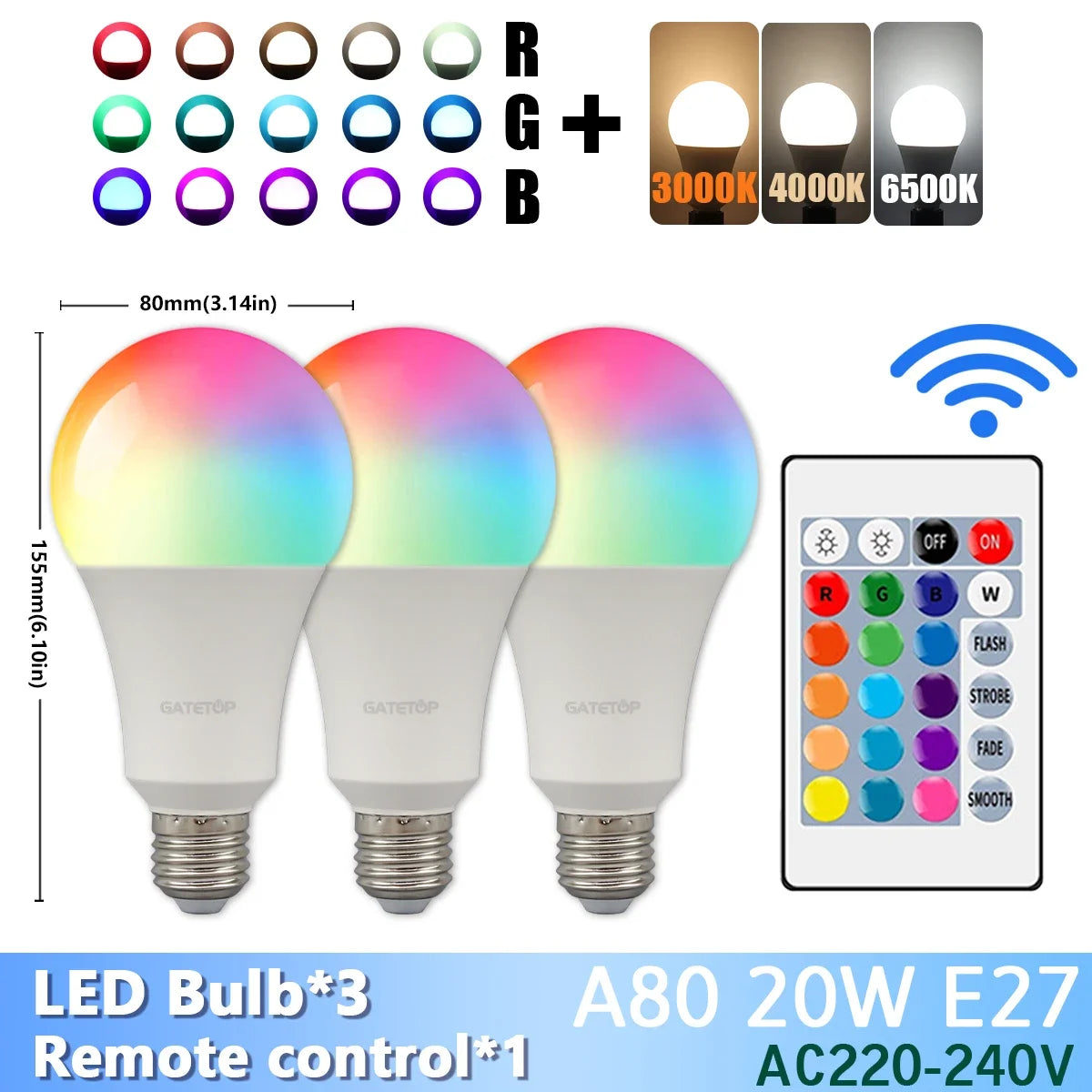 RGB LED Light Bulb – Dimmable 16 Color Remote for Home Bedroom Decor