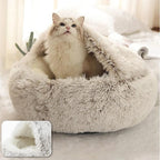 Plush Round Pet Bed – Warm 2-in-1 Cave Mattress for Small Cats and Dogs