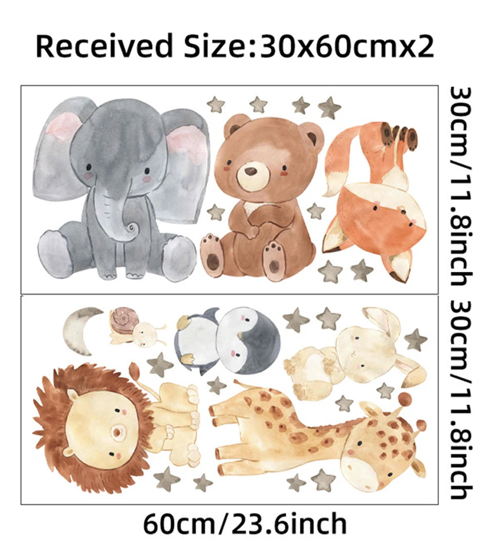 Watercolor Safari Animal Wall Decals – Cute Nursery Decor for Kids Rooms
