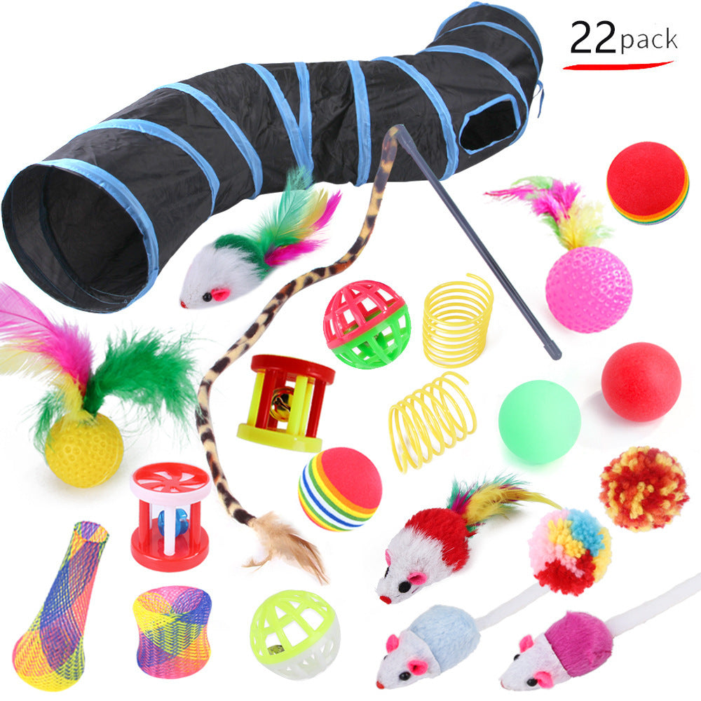 Interactive Cat Play Tunnel – Foldable Mouse and Fish Toy Set for Pets